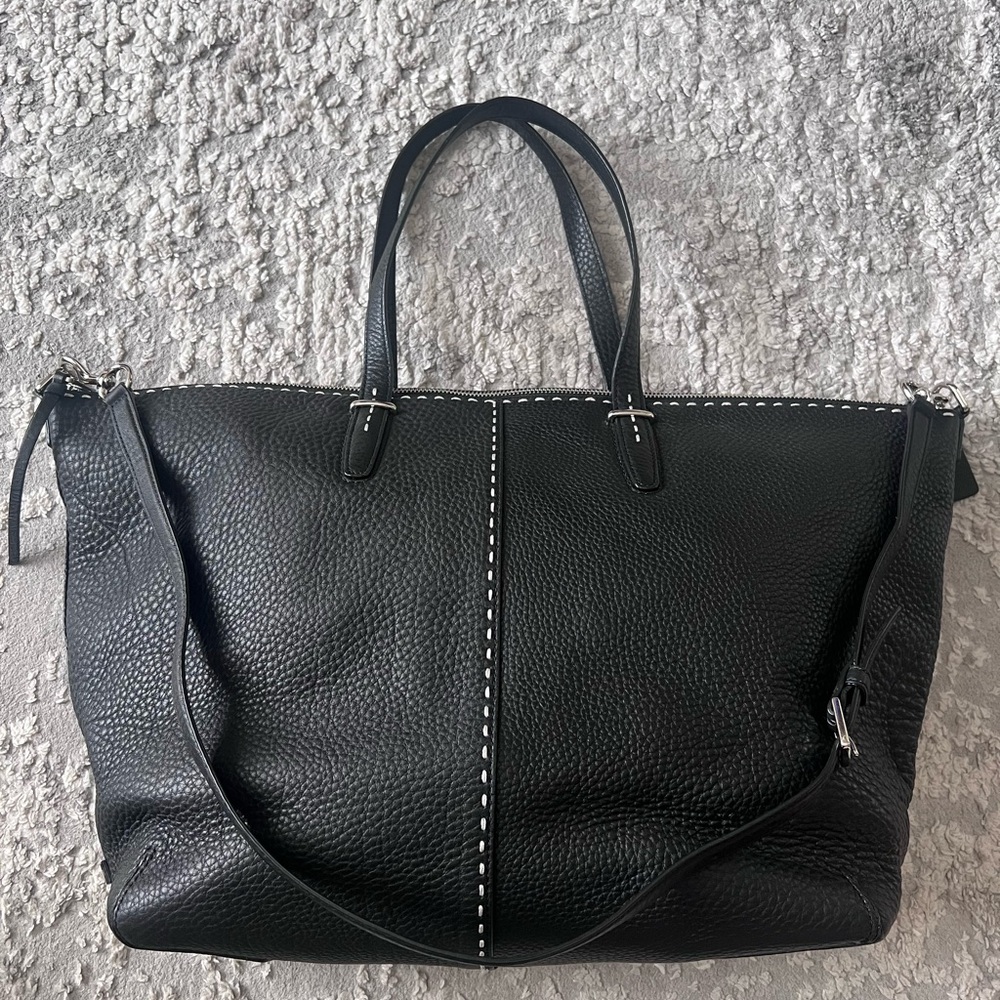 EUC Coach Bleeker Black Leather Tote Bag with Stitching detail